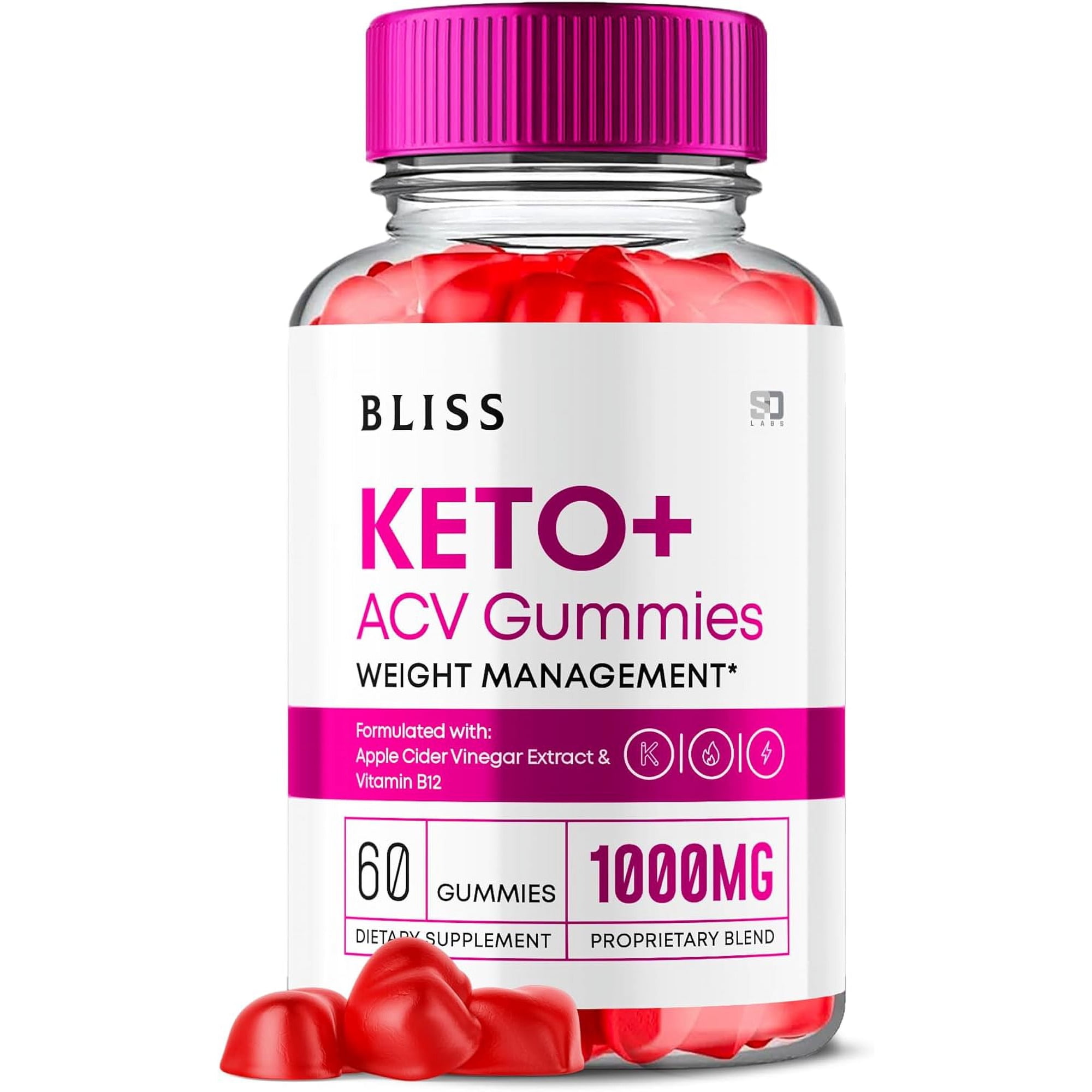 Bliss Keto Gummies, Bliss Keto ACV Gummies Advanced 1000MG Formula, Bliss Apple Cider Vinegar Folate Vitamin B6 B12 Beet Root Pomegranate Vegan Non GMO Keto Supplement (60 Gummies)