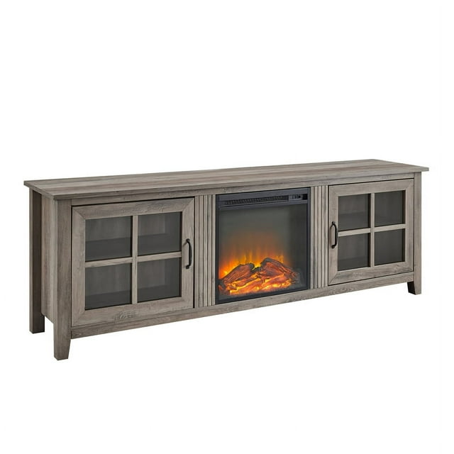 Walker Edison Meuble TV en Bois Style Ferme avec Cheminée 70 Pouces Gris Lavé