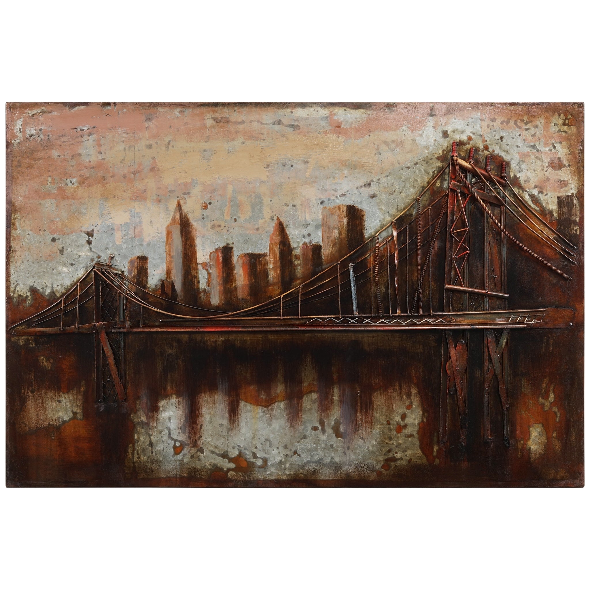 Bridgescape Hand Painted 3D Metal Wall Art, 48" x 32" x 1.6", Ready to Hang