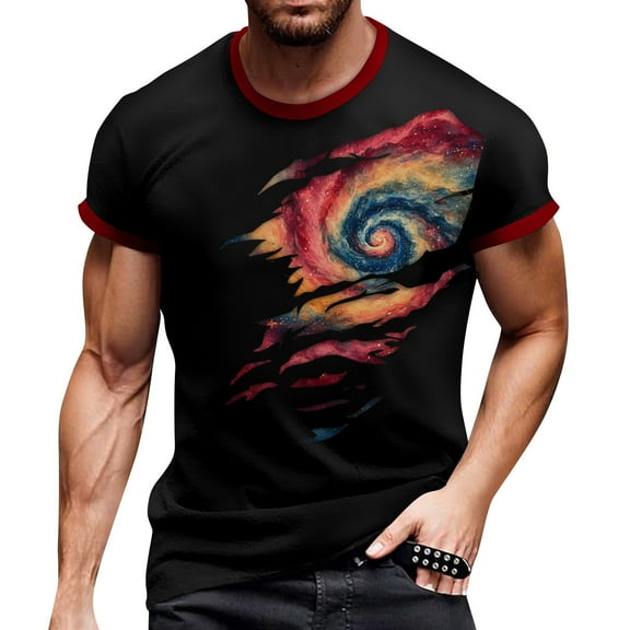 Men's Patriotic Print V-Neck T-Shirt, Short Sleeve Top with Chest Pocket for Workwear and Weekend Style ,Black L