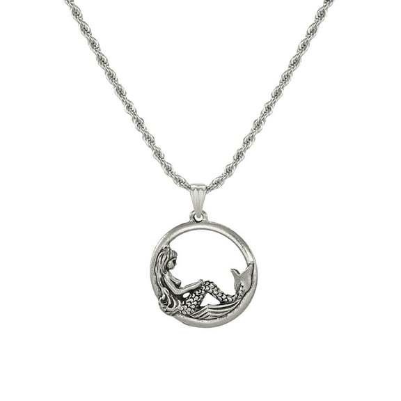 Stainless Steel Rope Chain with Pewter Mermaid Pendant – 19 ½ inches