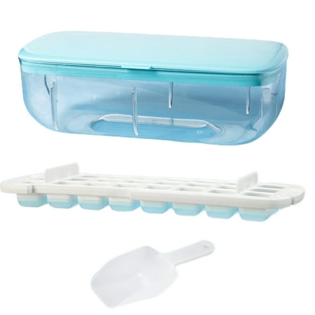 

Ice Tray with Lid and Bin Easy Release Ice Box Storage Bucket Blue SET 1
