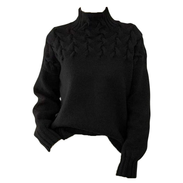 Guardurnaity Suéter de mujer cuello medio alto Color sólido manga larga elástico chica pulóver clima frío Tops Casual interior moda vestir Prendas para la parte del cuerpo Negro METRO Guardurnaity AP013959-12
