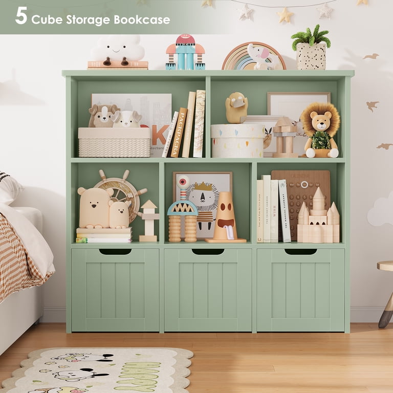 Homfa 5-Cube Toy Storage Organizer with 3 Drawers, Green photo 5