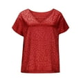 thumbnail image 4 of Odeerbi Satin Blouses for Women Summer Short Sleeve Tops V-Neck Casual Tee Red, 4 of 8