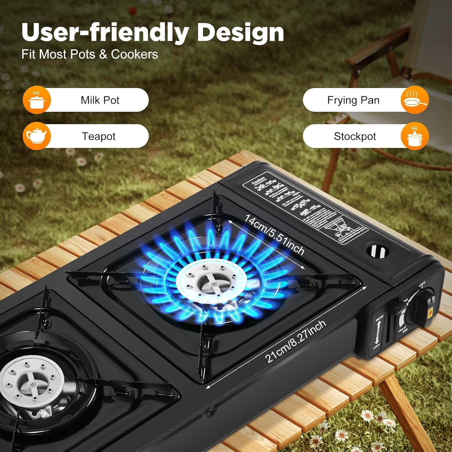 2 Burners Camping Stove, 2500W, Camping Stove with Baking Tray&Portable Case for Hiking, BBQ, Picnic