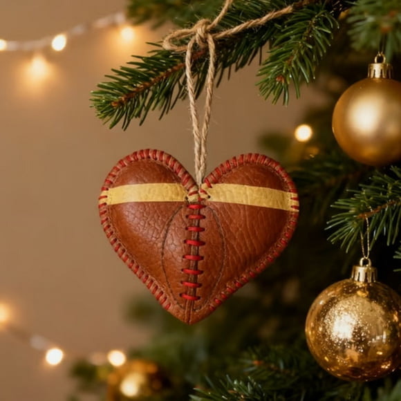 Colgante de Cuero con Forma de Corazón de Fútbol | Textura Desgastada Hecha a Mano | Marcas de Desgaste y Costuras Únicas | Regalo Perfecto para Aficionados, Entrenadores y Jugadores de Fútbol | Ador