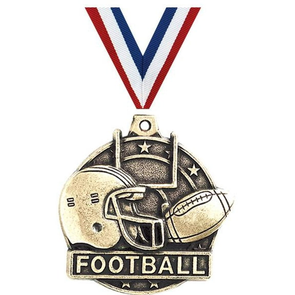 Football Medals, 2" Gold Diecast Football Medal Award 1 Pack