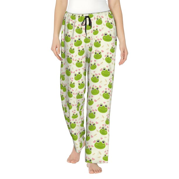Balery Green Frog Pantalones de pijama para mujer, pijamas ultraligeros, pantalones de estar por casa-Medium