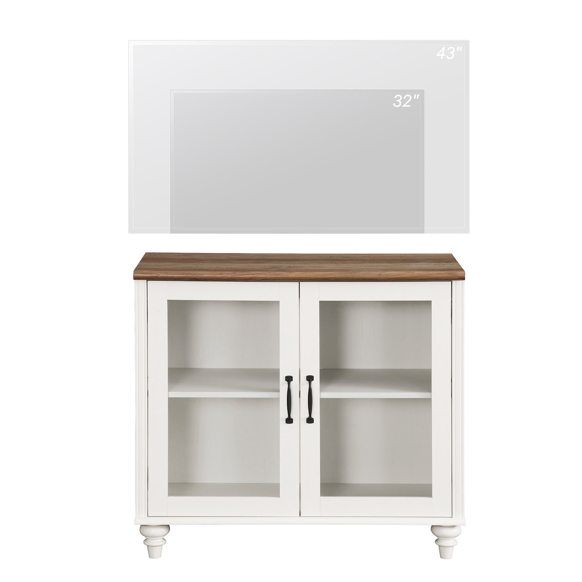 Buffet Cabinet with Glass Door, Kitchen Sideboard with 2 Storage & Adjustable Shelf, Modern Glass Entryway Table or Living Room Dining Room,  White