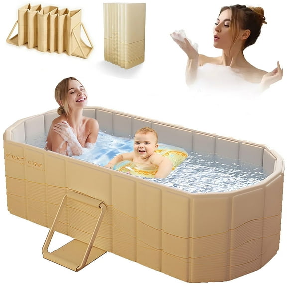 Foldable Bathtub for Adult, 59 Inch Large Portable Bath Tub, Collapsible Soaking Bathing Shower Tub Folding SPA Tub for Shower Stall, Hot Ice Bath, Baby Swimming, Yellow