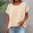 thumbnail image 5 of aohooy Boho Tops for Senior Women Crew Neck Short Sleeve Tshirts Plus Size Gauze Casual Dressy Blouse Boho Summer Loose Fit Tunic Beige,L, 5 of 7