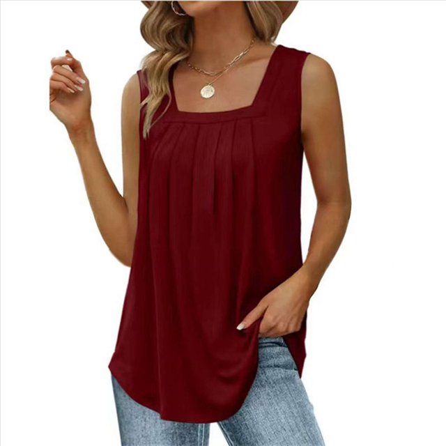 Camisetas Sin Mangas para Mujer, Conjuntos de Verano 2025, Camisas Casuales de Cuello Cuadrado, Blusas Burdeos L