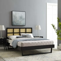 Modway Sidney Cane Rattan and Wood Queen Platform Bed with Angular Legs in Black