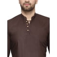 thumbnail image 2 of eloria Indian Traditional Brown Thread Work Solid Cotton Blend Kurta For Men's, 2 of 7