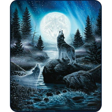 Lavish Home Wolf Heavy Thick Plush Mink Blanket Lavish Home Blue 
