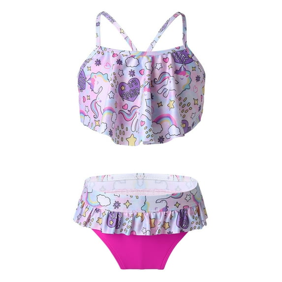 iEFiEL 2Pcs Girls Bikini Suit Spaghetti Straps Tube Top with Bottom Set Swimwear Beach Bathing Suit,Sizes 2T-10 Colorful 8