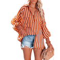 thumbnail image 1 of Camisas de Rayas con Botones para Mujer, Cuello Abullonado, Larga, Blusas Fruncidas Extragrandes con Bolsillo. Rayas Naranjas S, 1 of 10