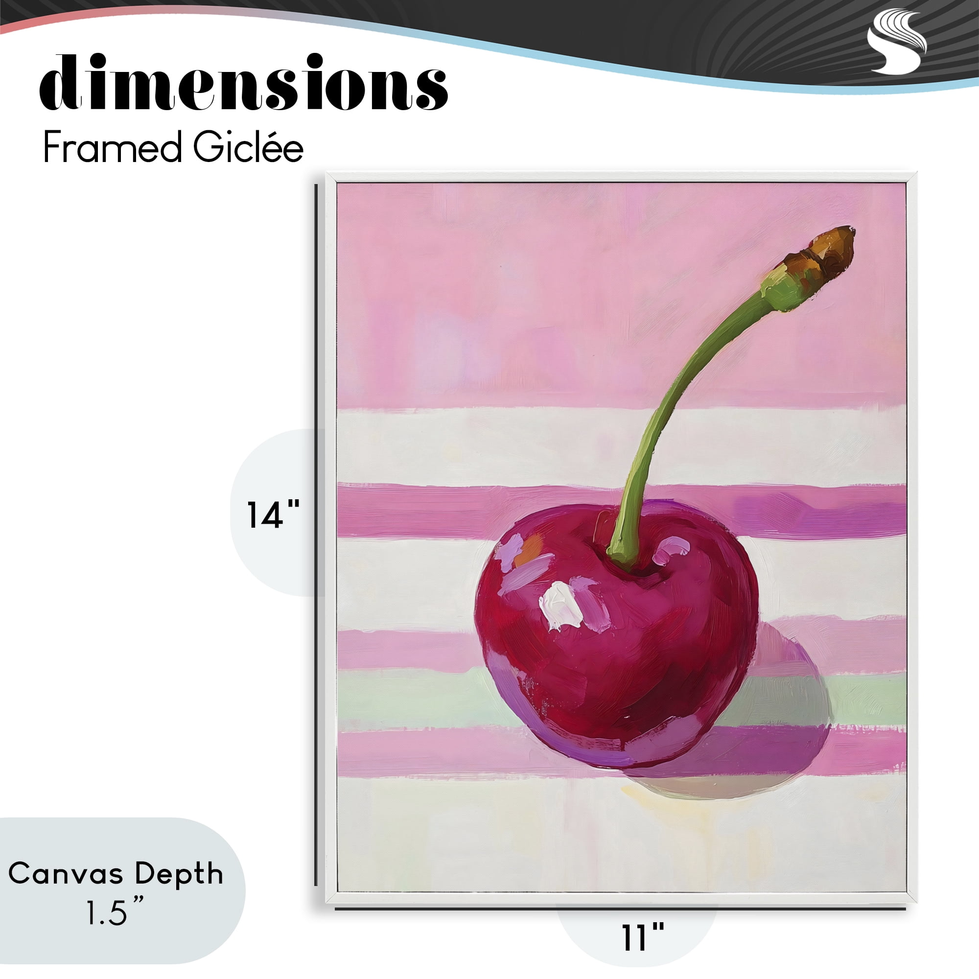 Stupell Industries Cherry on Pink Stripes White Framed Giclee Art, design by The Prints Vibe