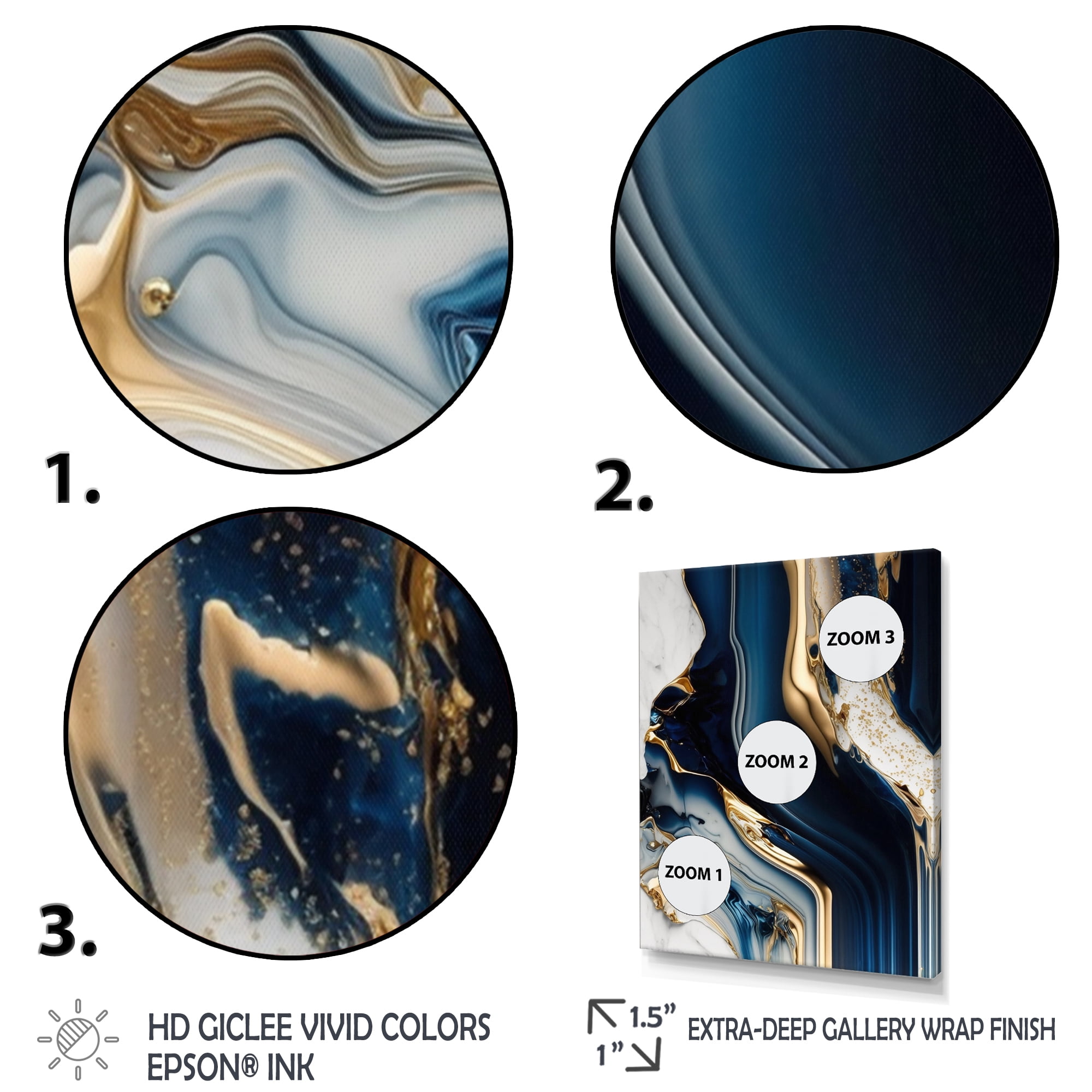Designart Abstract Geode Waves Blue V Canvas Wall Art