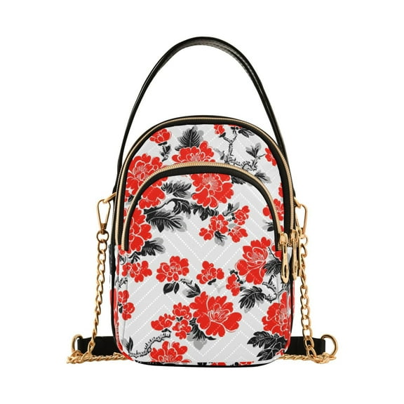 joogoo Women Art Rose Flower Chain Crossbody Bags Shoulder Handbag Phone Purse