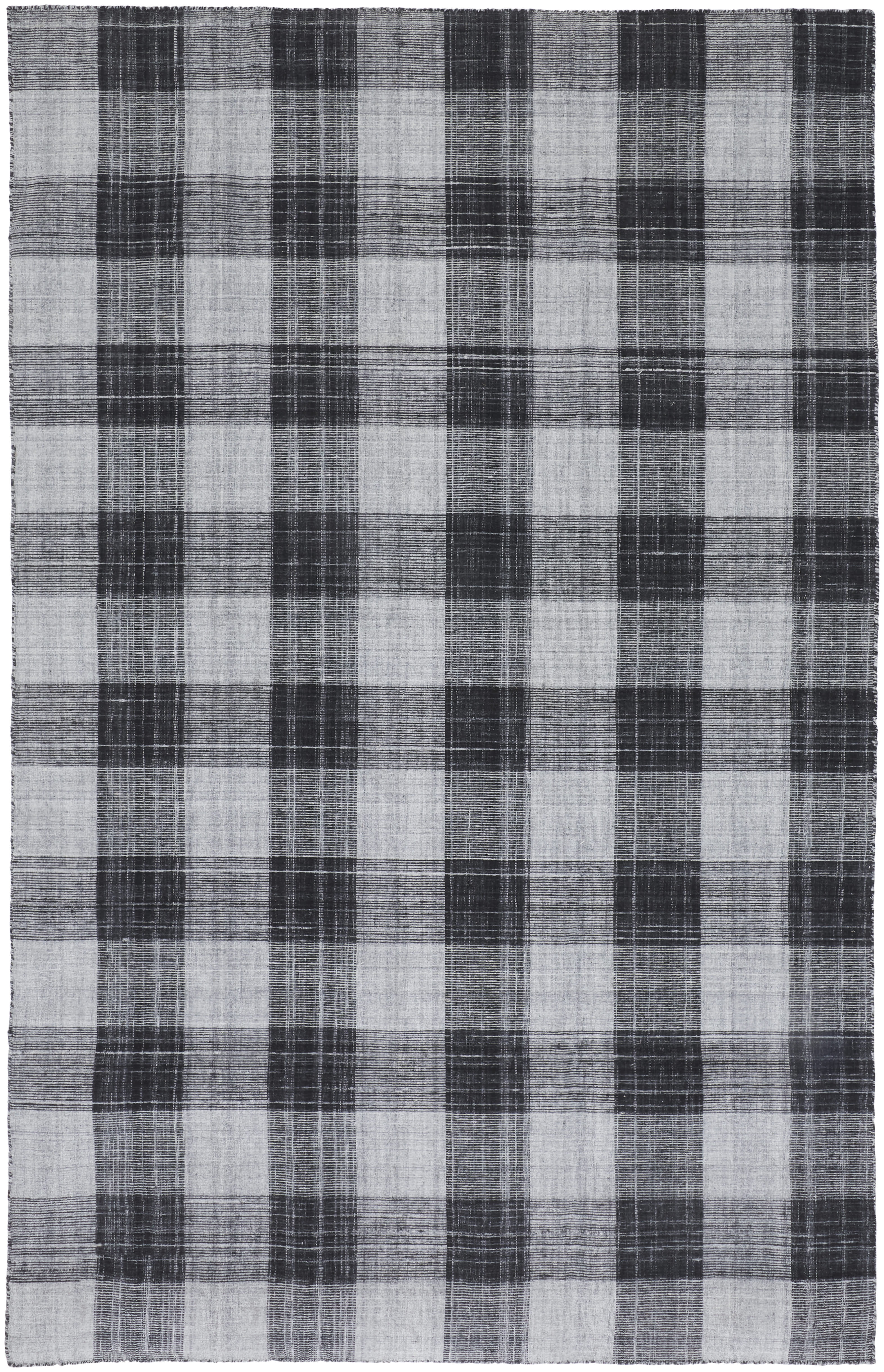 Moya Farmhouse Plaid, Handmade Rug, Black and Gray, 4ft x 6ft Accent Rug