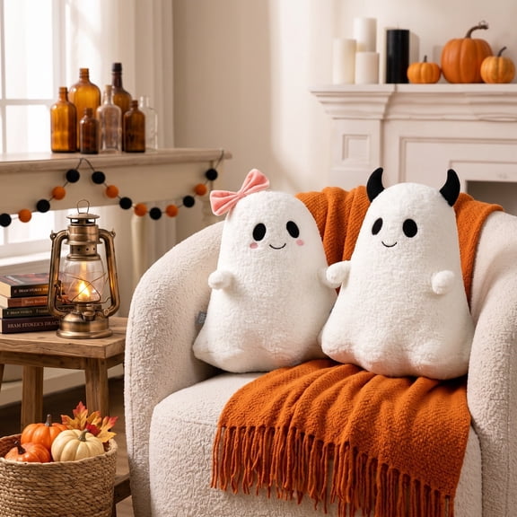 Spooky Ghost Plush Halloween Decorations Cute Ghost Stuffed Animal Throw Pillows Plushies Holiday Gifts 8.6x13 in
