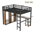thumbnail image 3 of Queen Size Loft Bed, Metal Loft Bed Frame with Built-in Wardrobe, Desk and Shelves, Space-Saving Loft Bed for Small Rooms, Studio Apartment, Black, 3 of 10