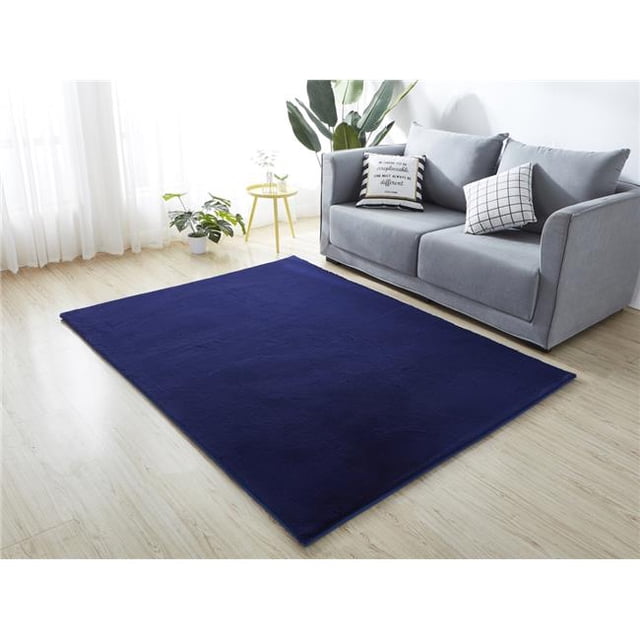 Amazing Rugs RSRNB1219-57 5 ft. 3 in. x 7 ft. 6 in. Lily Luxury Navy Blue Chinchilla Faux Fur Rectangular Area Rug