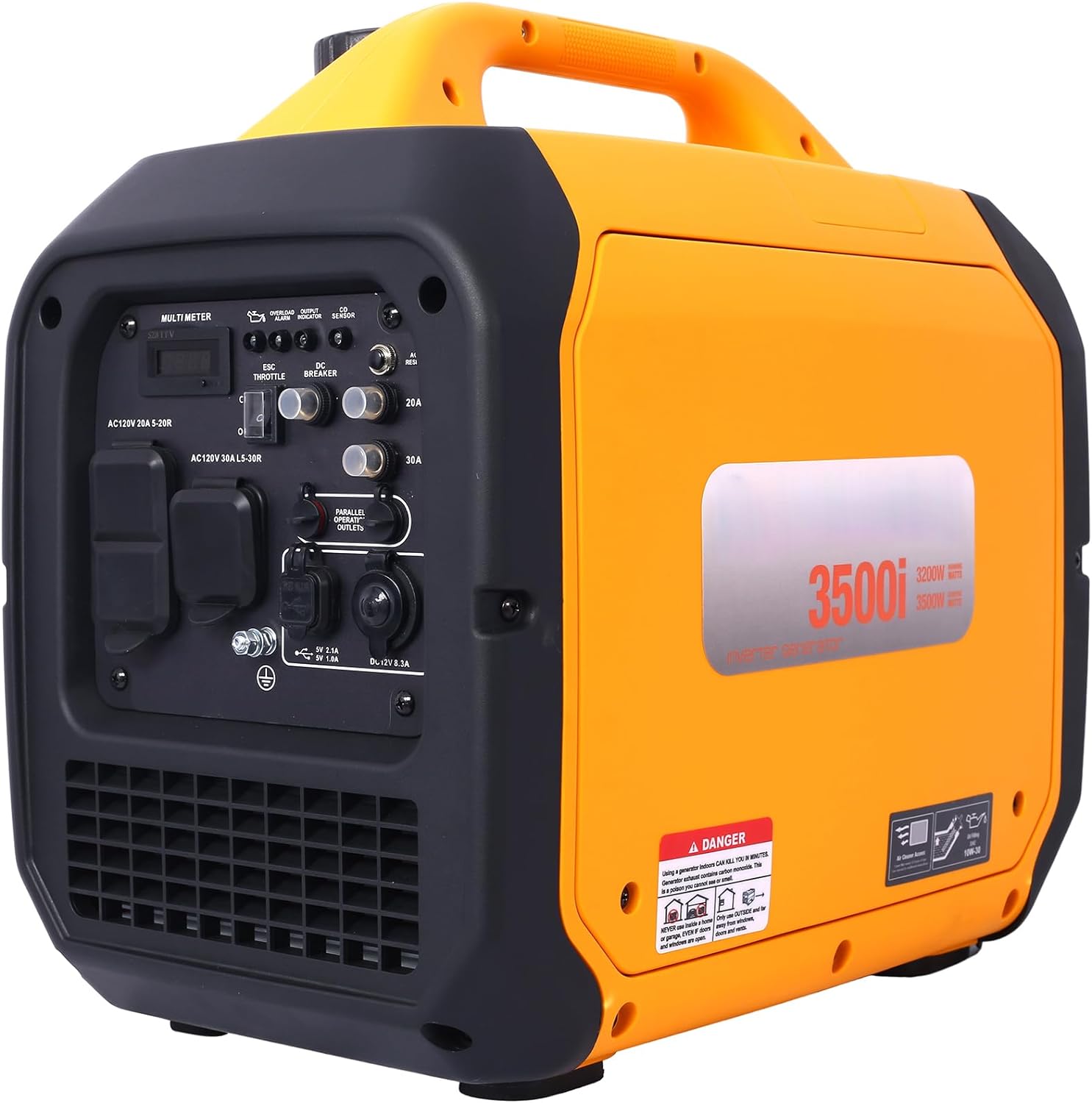 LuxyHoom Portable Inverter Generator, 3500W Gas Powered Engine With Co Alert, Versatile Outlet Options, Auto Voltage Adjustor, Oil Alert System, DC Protector for Home Camping RV Food Truck