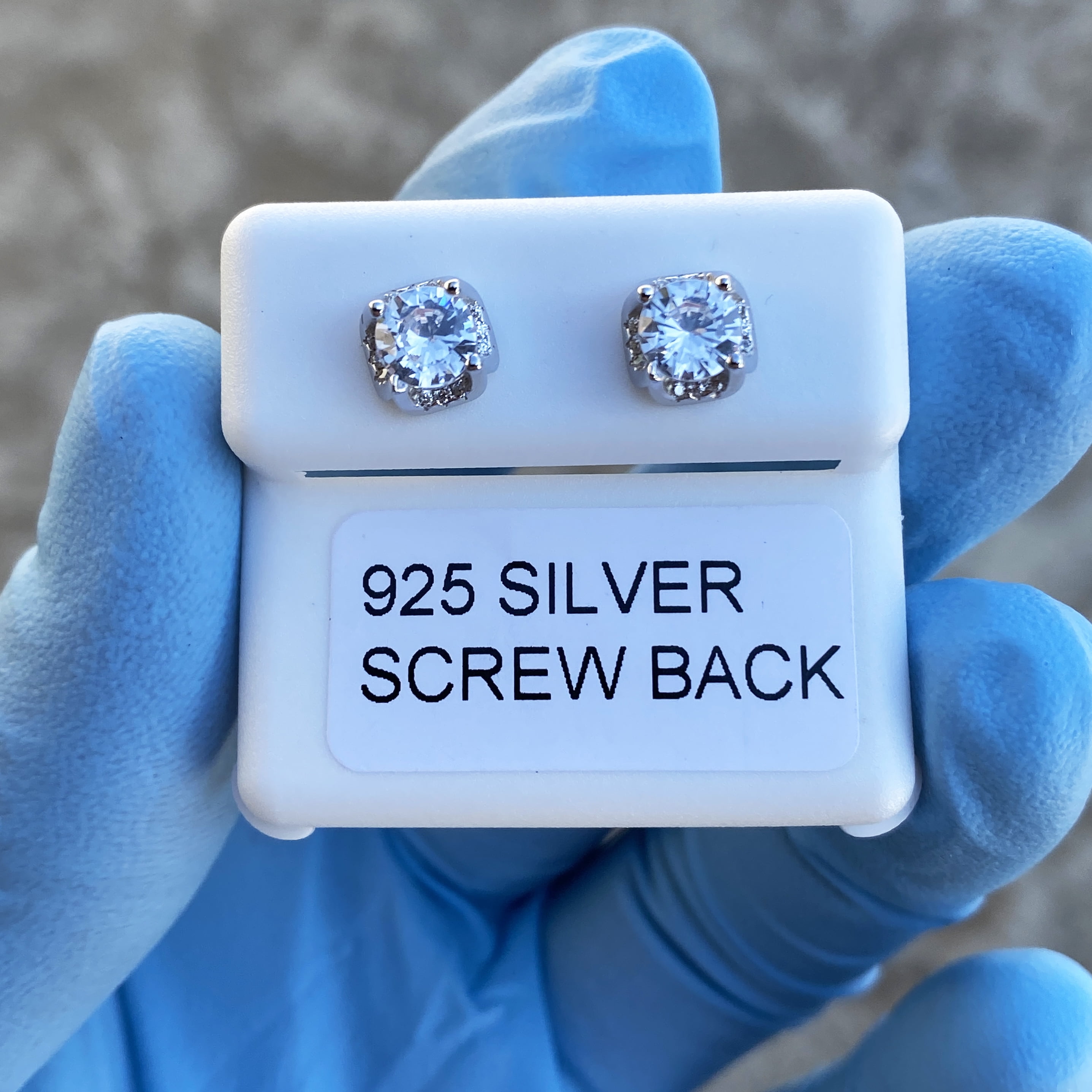 Real Solid 925 Sterling Silver Solitaire Iced Round Cut Earrings Screw Back CZ 5MM