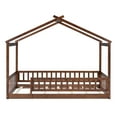 thumbnail image 4 of Twin Size Wood Bed,House Bed with Roof and Fence Guardrails,Wood Playhouse Tent Bed Frame,Montessori Bed Platform Bed with Wood Slats Support for Teens Girls Boys,Bedroom,Walnut, 4 of 7