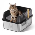 thumbnail image 1 of Caja de arena para gatos Bsemax de acero inoxidable con tapa para gatos pequeños, 1 of 9