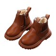 thumbnail image 4 of Non Slip Shoes, Kid's Boots, Girls Ankle Boots Kids Chelsea Booties Side Zipper Comfortable Slip On Lug Sole Low Heel Fall Boot Fur Lined Warm Winter Shoes for Toddler Little Kid, Brown US-1Y/EU-30, 4 of 5