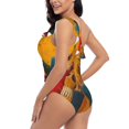 thumbnail image 4 of Uemuo Colorful Sweaters And Strings Print Women's One Piece Swimsuit Asymmetrical Neck Bathing Suit One Shoulder Side Cutout Ruffle Swimwear-Medium, 4 of 6