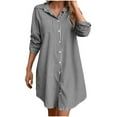 thumbnail image 4 of Yuzhih Women's Button down Shirt Dresses Striped Shirts Collared V Neck Tunics Long Sleeve Dresses with Pockets, 4 of 5
