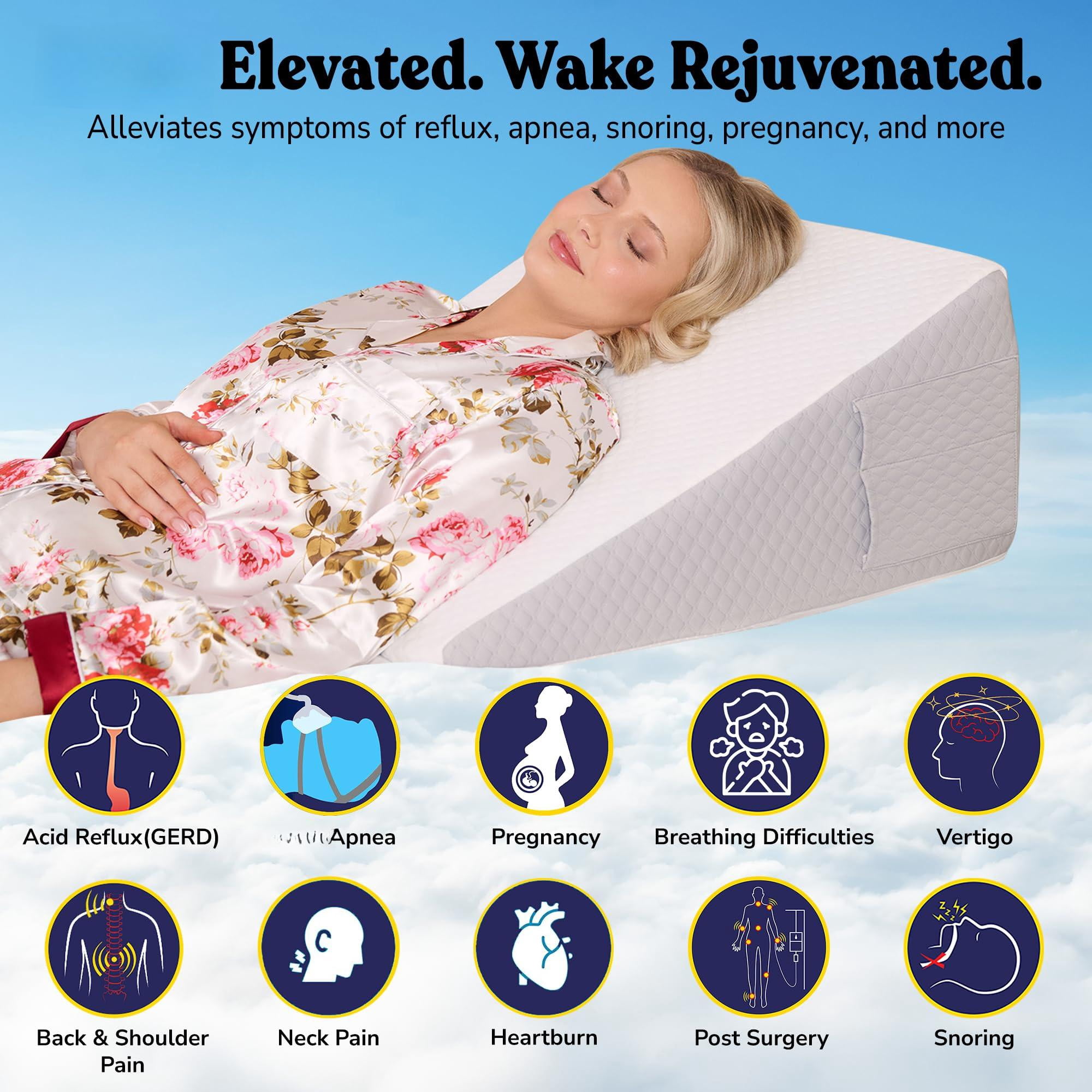 12" Bed Wedge Pillow For Sleeping After  Support Leg Elevation Acid Reflux Neck Sleep 3.0" Memory Foam Top Triangle Incline