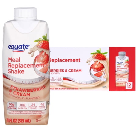 Equate Meal Replacement Shake, Strawberries & Cream, 11 fl oz, 12 Ct, Tetra Compare to Slim Fast