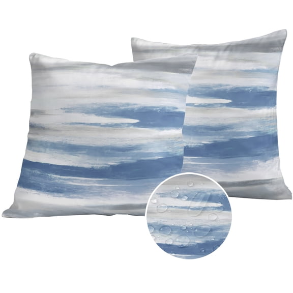 Blue Gray White Outdoor Pillow Covers 16x16 Set of 2,Waterproof Patio Throw Pillowcase Protectors,Modern Abstract Mottled Aesthetic Decorative Pillow Shams Cushion Covers for Seat Bed Couch Sofa