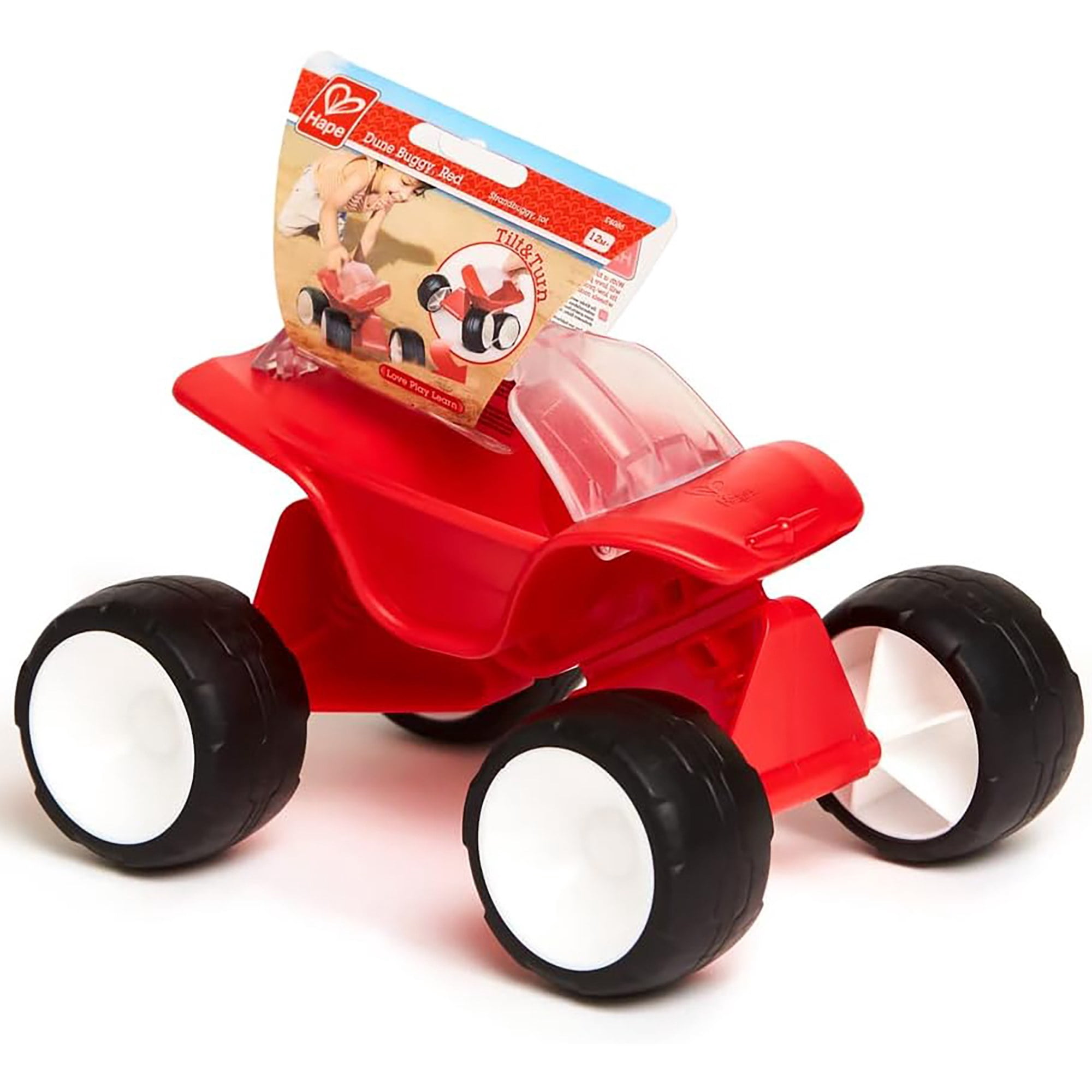Hape: Dune Buggy - Red  - 4 Wheeled Toy Vehicle, Sand & Beach Toy, Tilting Body, Easy Grip, Push & Pull, Indoor & Outdoor, Kids, Toddlers, Baby Age 1+