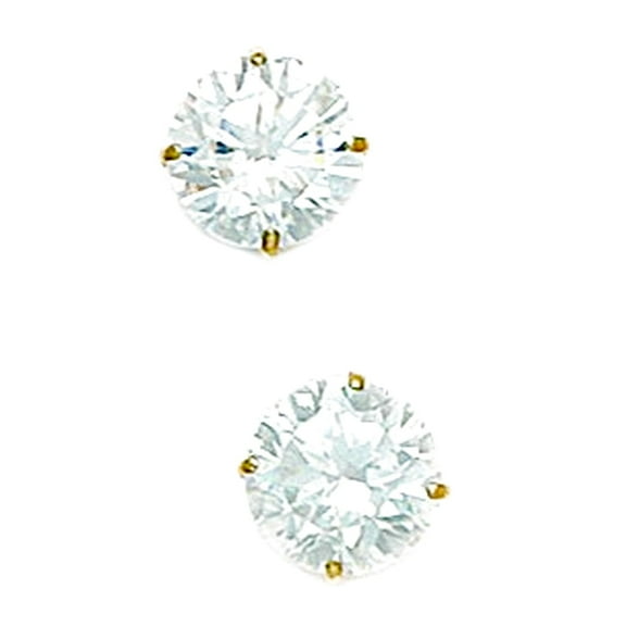 14k Yellow Gold 8mm Round Cubic Zirconia Basket Set Earrings Stud Earring for Women