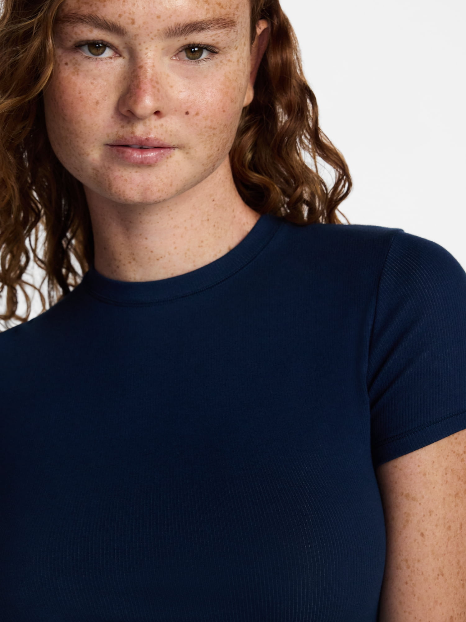 No Boundaries Cotton Stretch Ribbed Tee with Short Sleeves, Women's XS-3XL