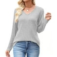 thumbnail image 4 of LIaqionyy Women's Sweater V Neck Tunic Tops Lightweight Dressy Loose Work Pullover Casual Blouse Fall Clothes, 4 of 6