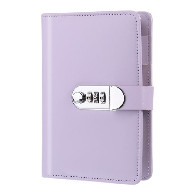 Diario A6 con cerradura, cuaderno con cerradura, cuaderno de cuero para journaling, diario de anillas con papel recargable, púrpura