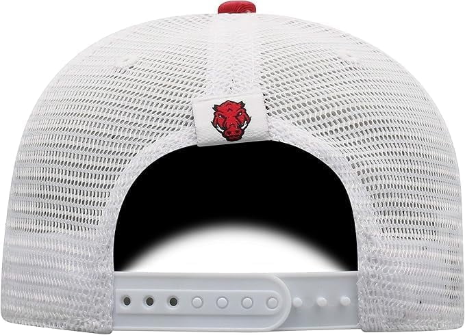 Brand New Collegiate Men's Arkansas Mesh Adjustable Trucker Hat, 100% Cotton, Embroidered Logos, Official School Colors, Red