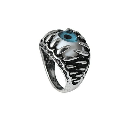 

NUOLUX Men s Dragon Claw Evil Devil Skull Eyeball Ring Gothic Biker Unique Eyes For Halloween (Blue)