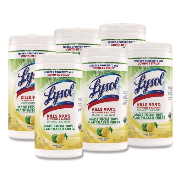 LYSOL®Disinfecting Wipes II Fresh Citrus, 1-Ply, 7 x 7.25, White, 70 Wipes/Canister, 6 Canisters/Carton