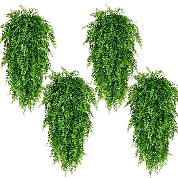 4 Pack Artificial Hanging Plants Fern Vine, Faux UV Resistant Greenery Decor for Indoors & Outdoors, Home Garden Wall Patio Shelf Office Decor