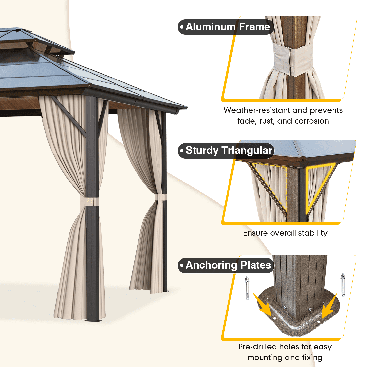 Hommow 10' x 13' Outdoor Hardtop Gazebo with Polycarbonate Double Roof, Waterproof