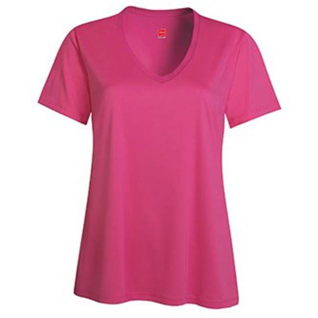 Hanes 483V T-Shirt Performance Col en V Cool Dri pour Femmes - Rose Wow, Grand